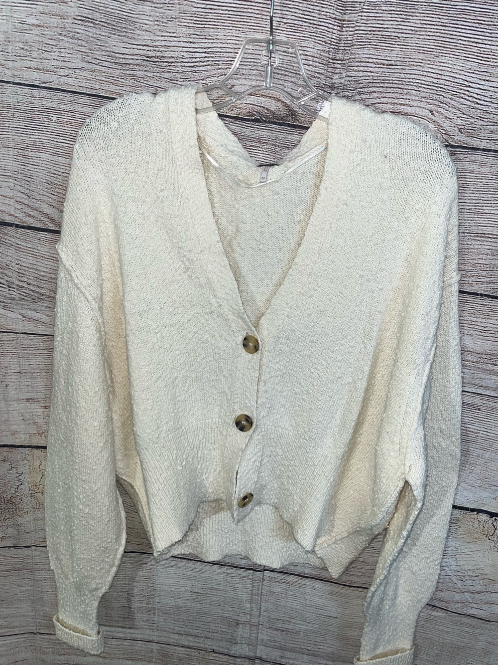😍 Free People Cream Button-Front Knit Long Sleeve V-neck Cardigan size XS